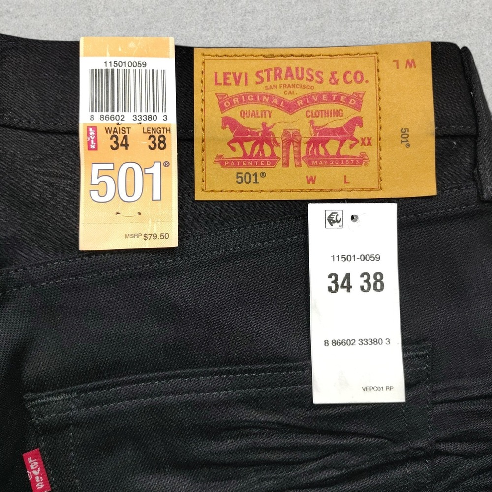 Levi's 501 Jeans Mens 34x38 Black Denim Big & Tall Straight Leg Button Fly NWT - Picture 6 of 16